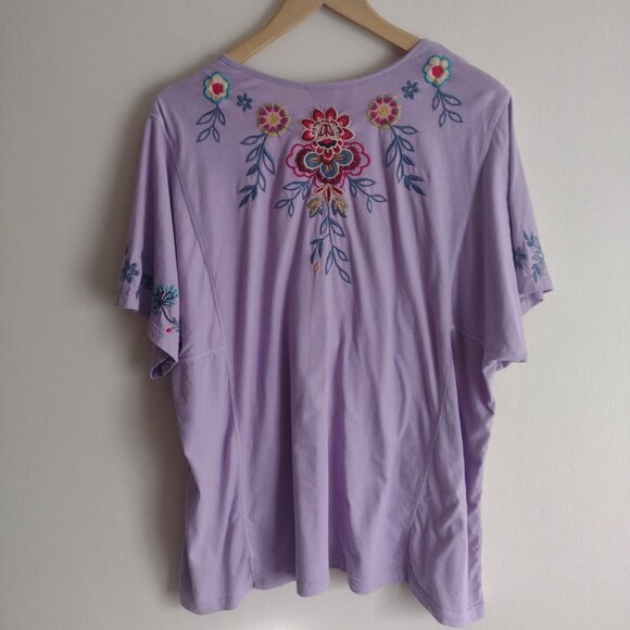 Johnny Was Purple Embellished Short Sleeve Blouse - Picture 4 of 12